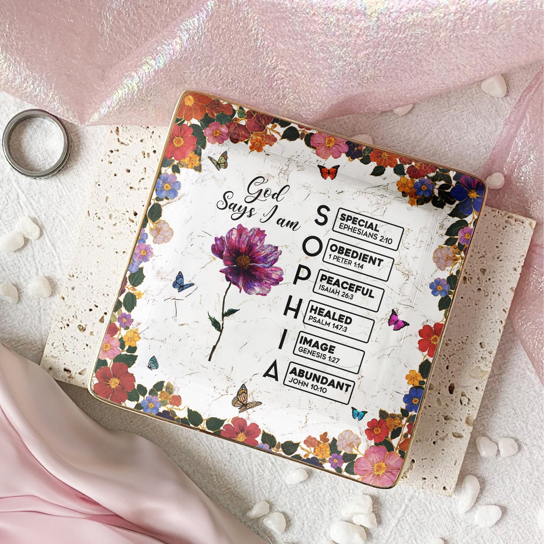 Christian God Says I Am Name Letter In Bible - Personalized Jewelry Dish