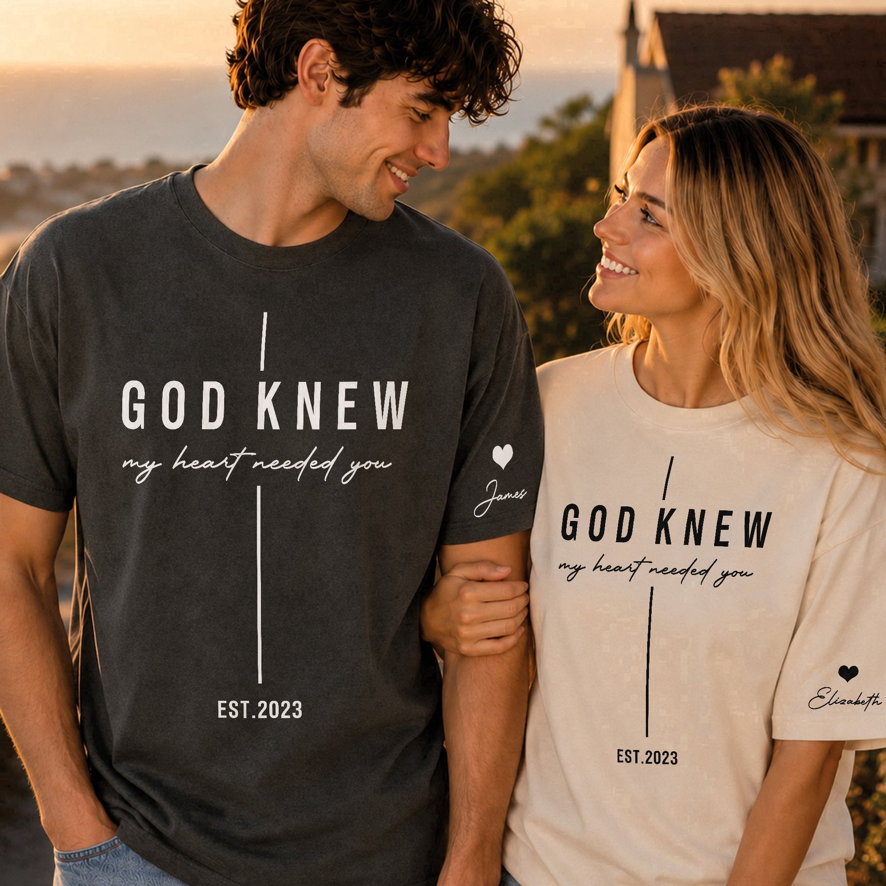 Christian Couple Matching Shirts Marriage God Knew My Heart Needed You - Personalized Shirt