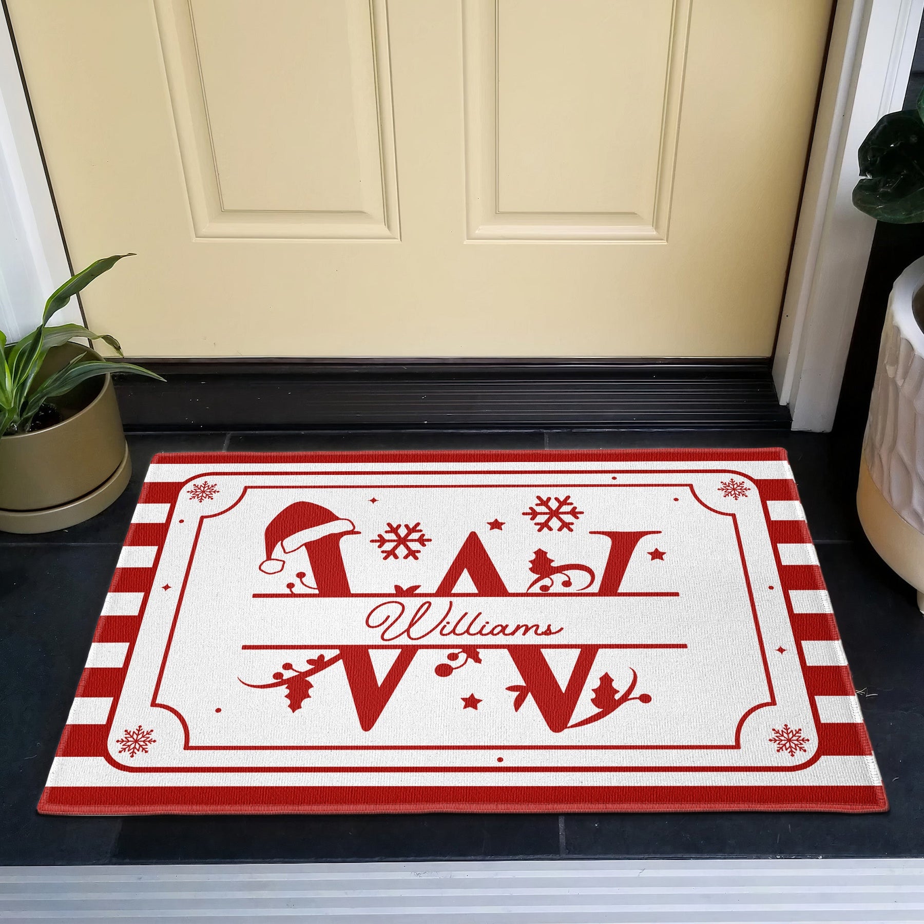 Christmas Monogram Festive Name - Personalized Doormat