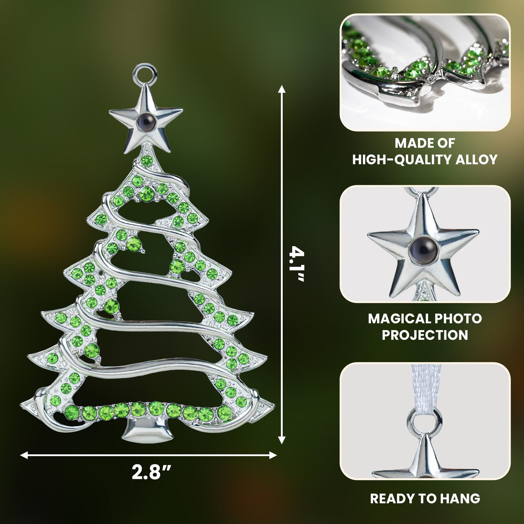 Christmas Tree-Shaped Keepsake - Personalized Photo Projection Ornament
