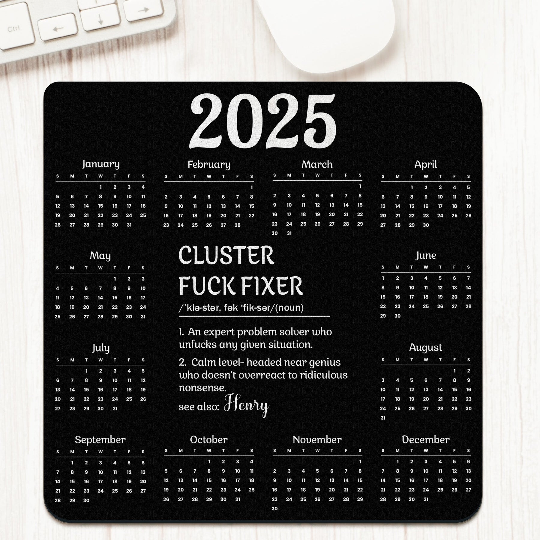 Cluster F*ck Fixer 2026 Calendar - Custom Shape Mouse Pad