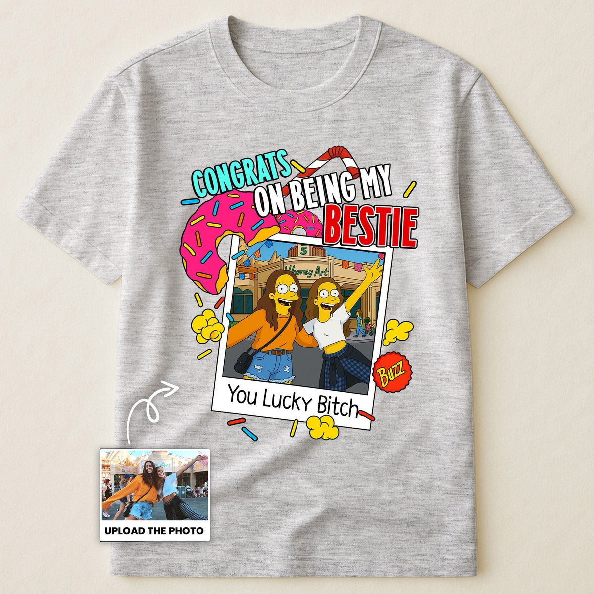 Congrats On Being My Bestie Simpsonized Portrait - Personalized Photo Shirt