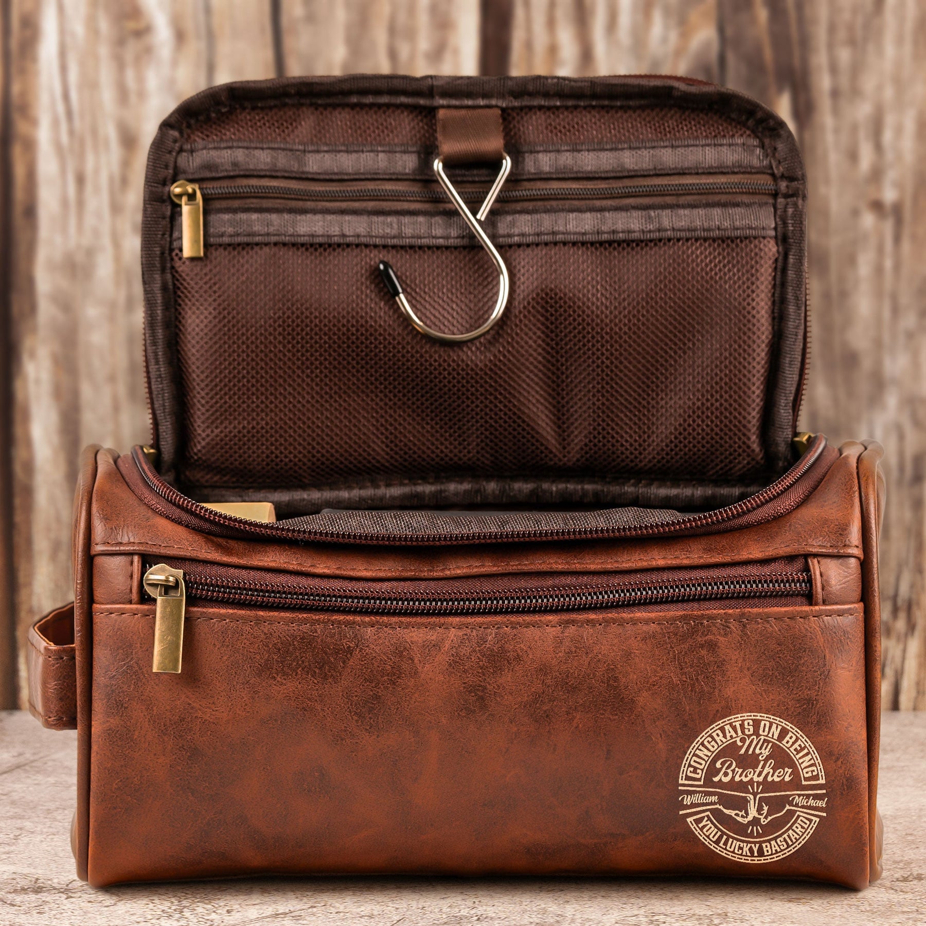 Congrats On Being My Brother - Personalized Leather Toiletry Bag