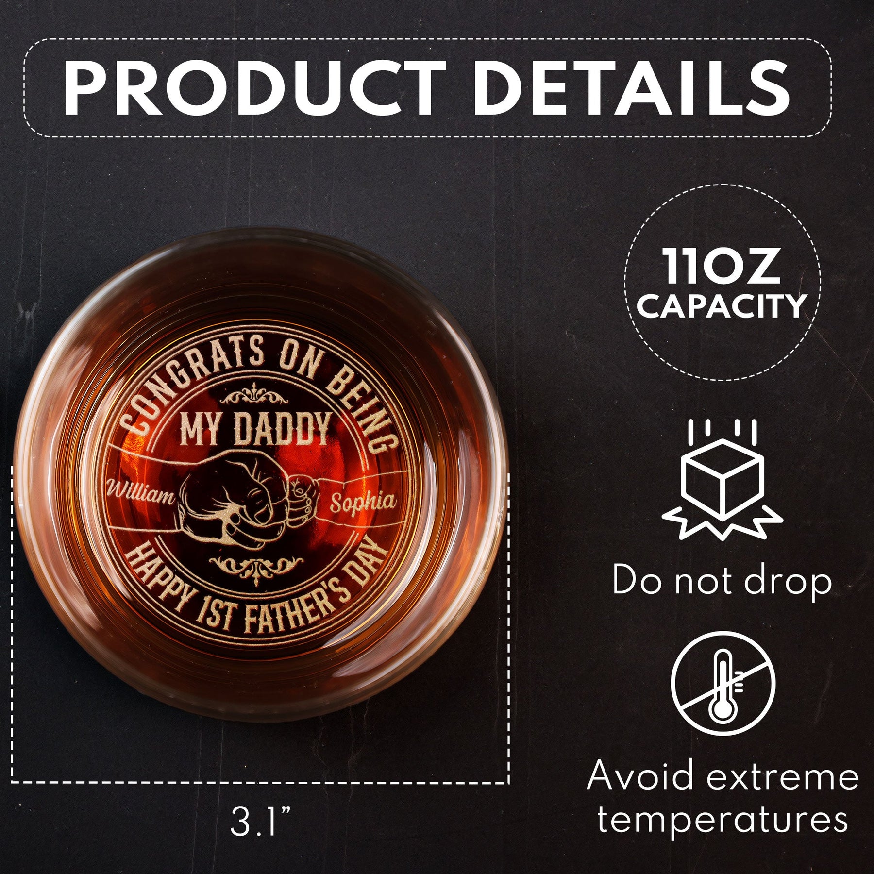 Congrats On Being My Daddy 1st Father's Day - Personalized Engraved Whiskey Glass