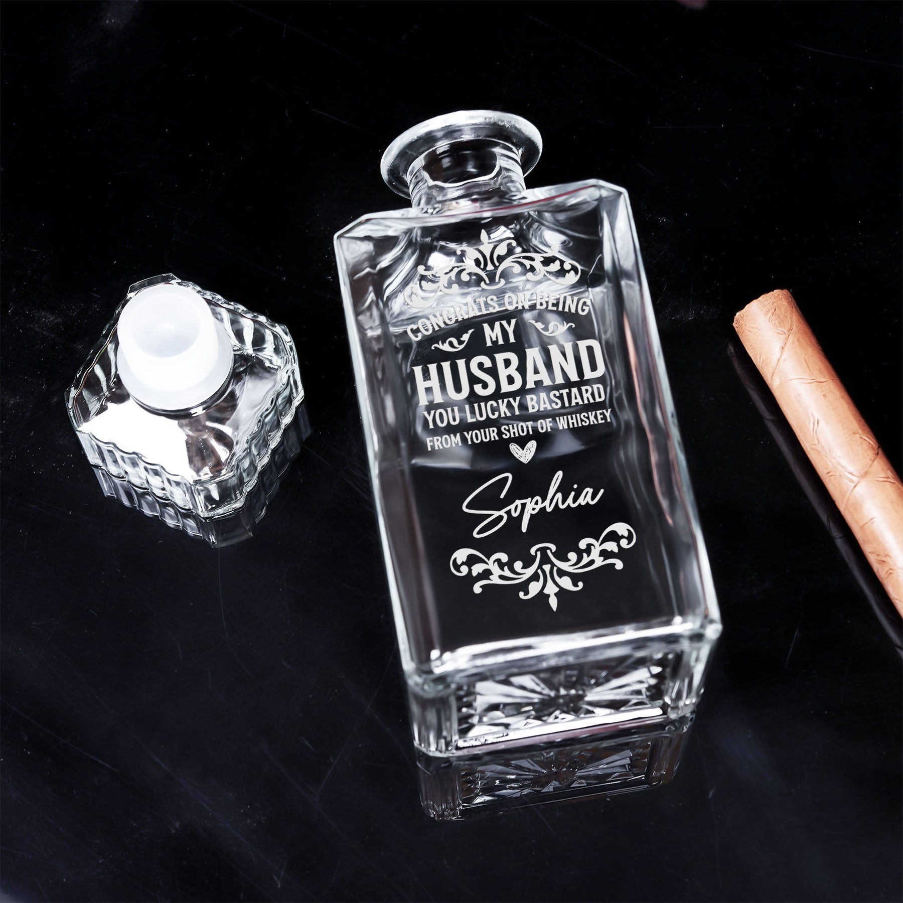 Congrats On Being My Husband You Lucky Bastard - Custom Decanter