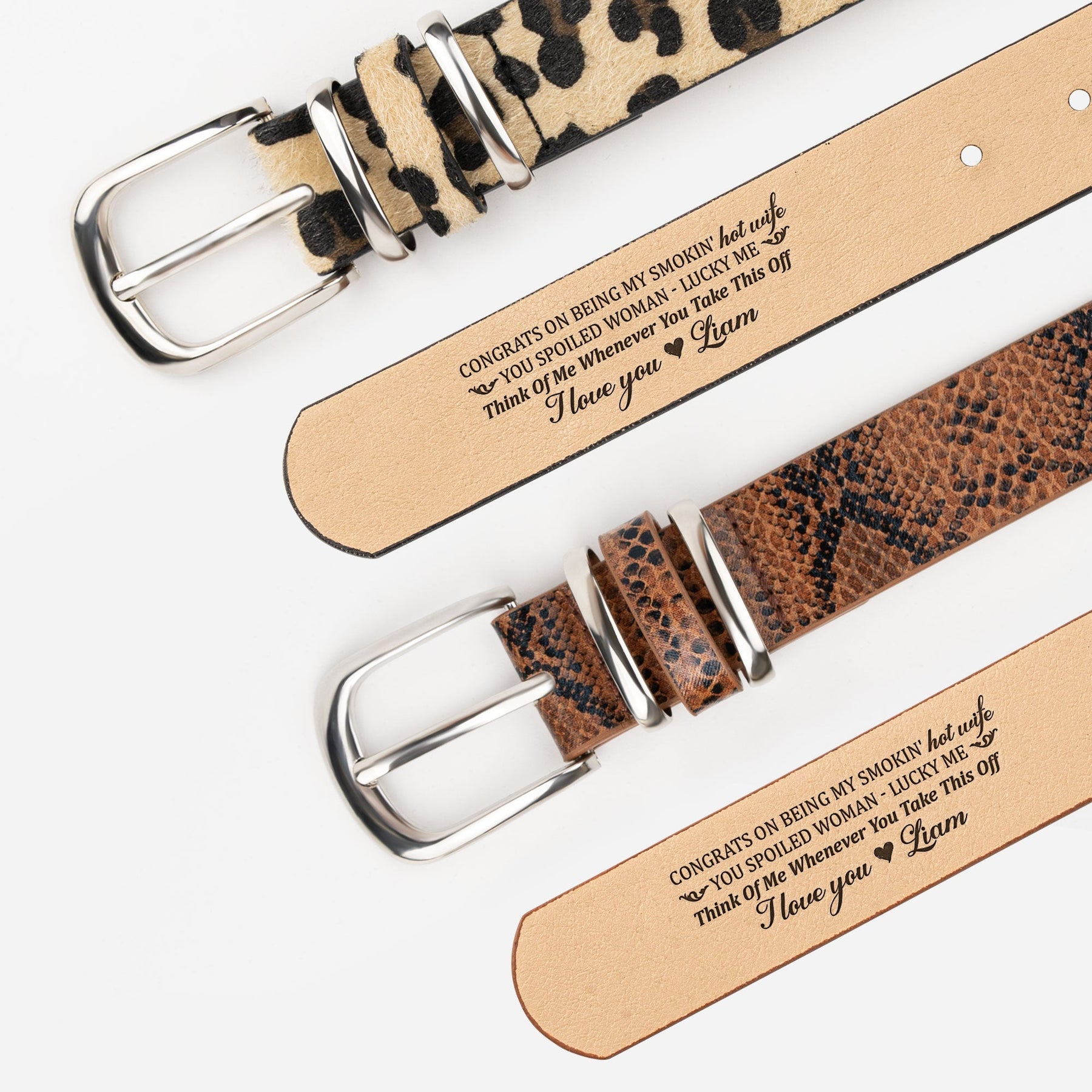 Congrats On Being My Smokin' Hot Wife - Personalized Animal Print Leather Belt