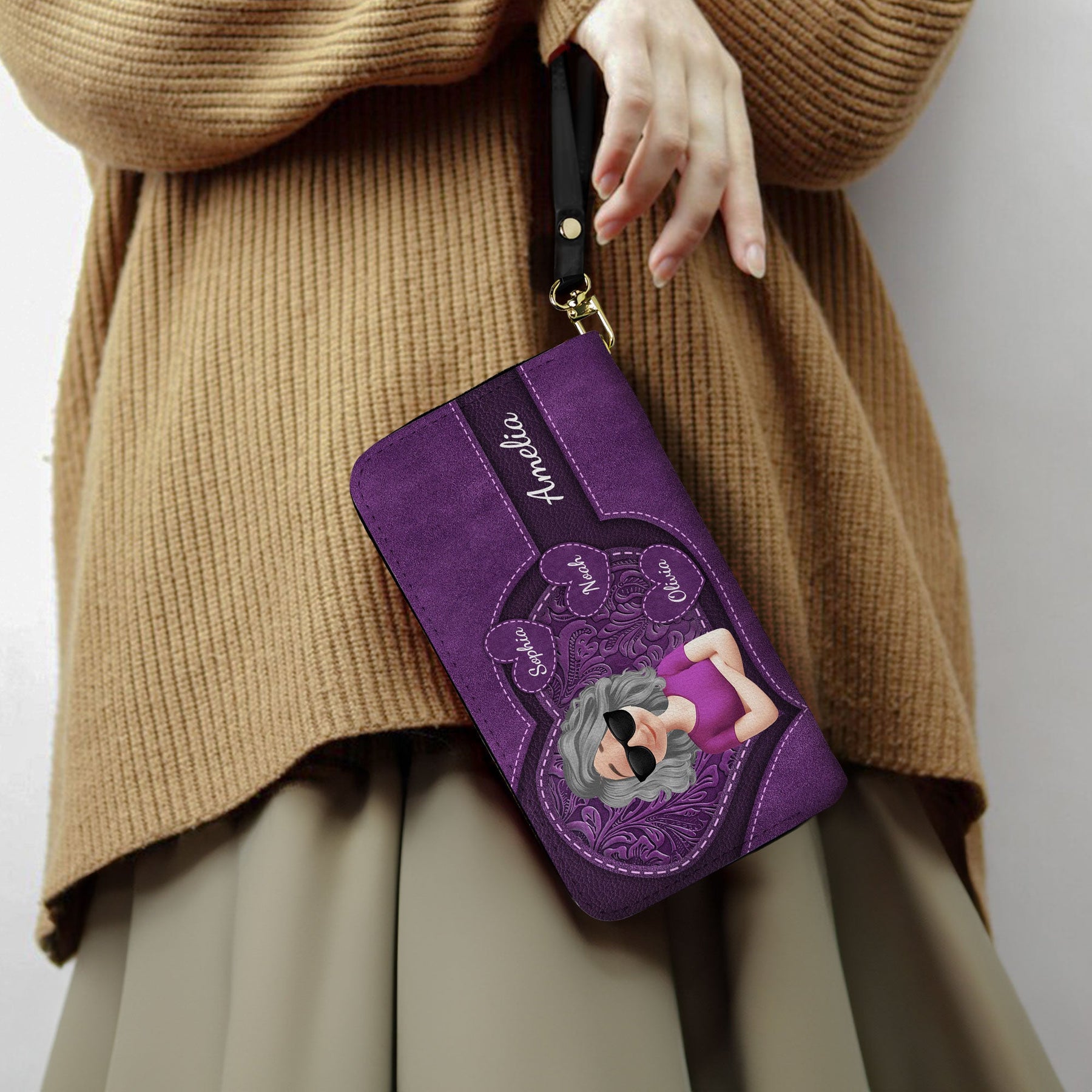 Cool Grandma - Personalized Leather Long Wallet