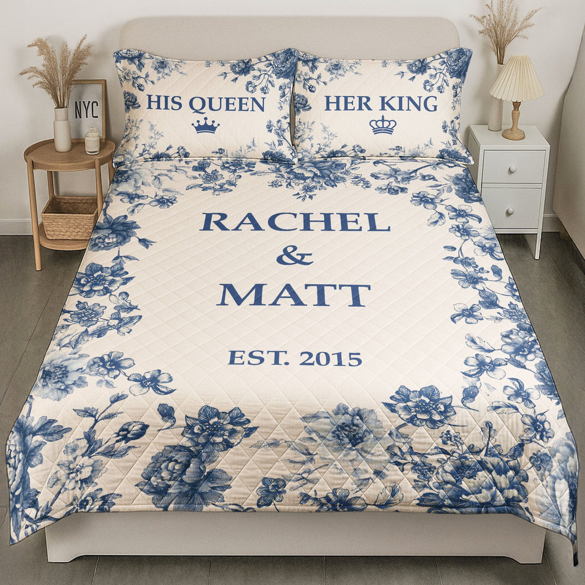 Couple Anniversary Gift Bedding Decor Chinoiserie Toile De Jouy Style - Custom Quilt Set