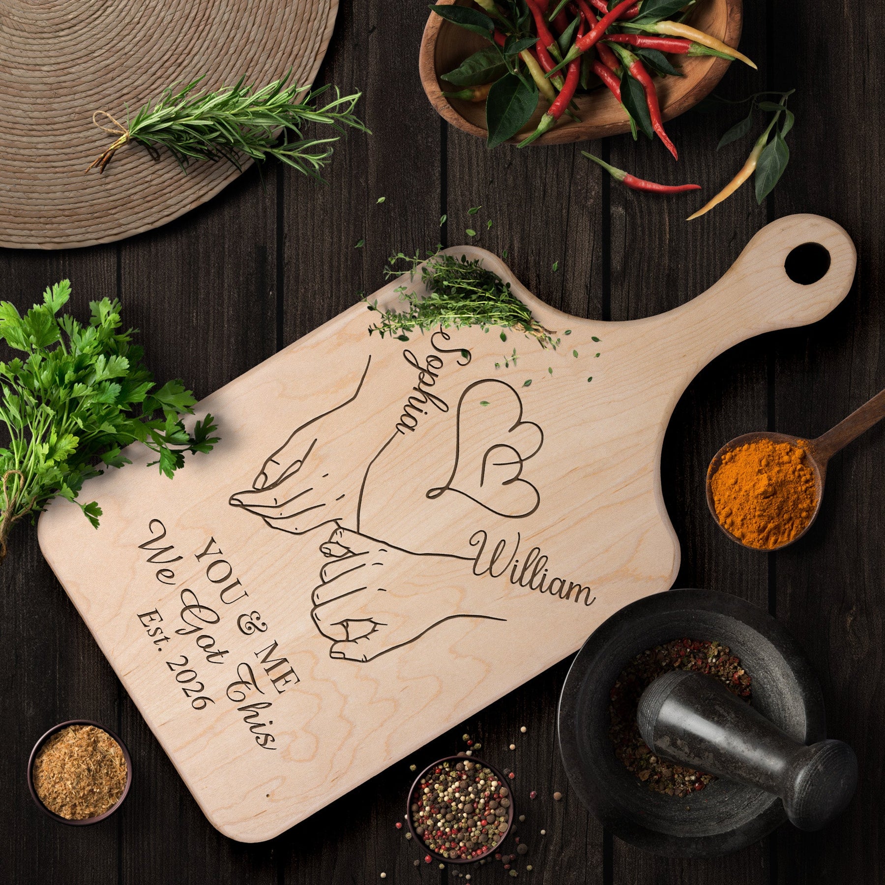 Couple Custom Name You & Me - Personalized Paddle Cutting Board