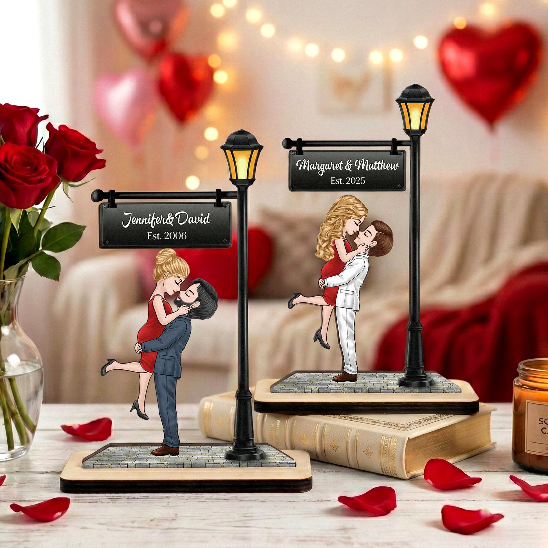 Couple Kissing Anniversary Valentine's Day Gift For Her, Him - Personalized Wooden Plaque