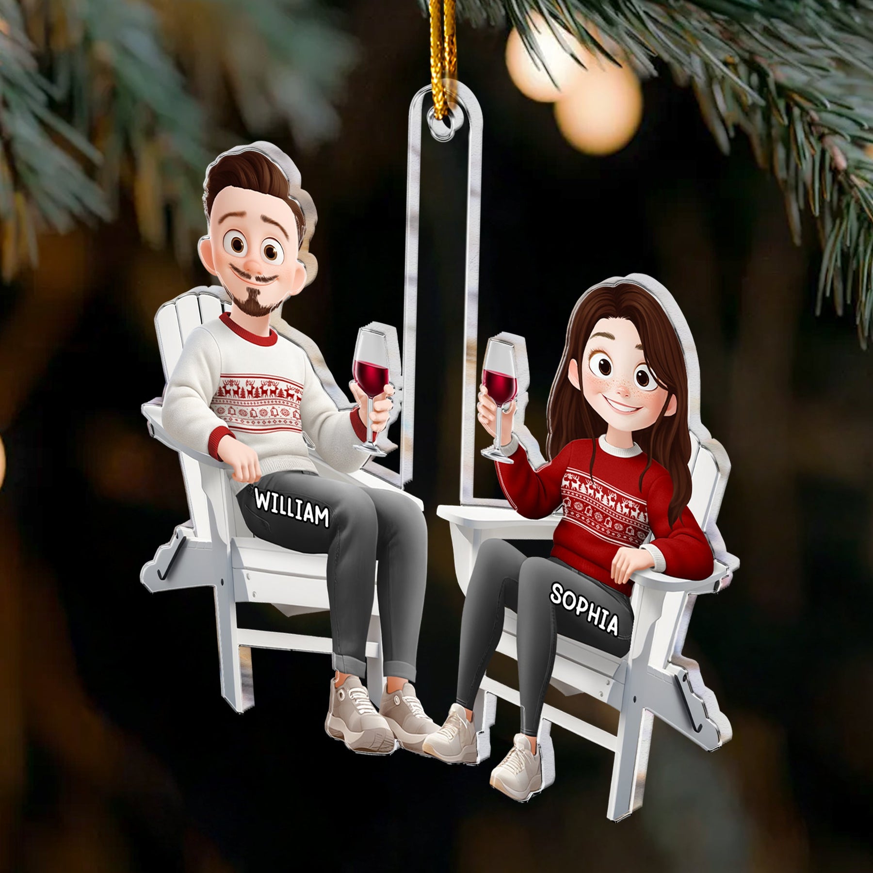 Couple Sitting Together - New Version - Personalized Acrylic Ornament