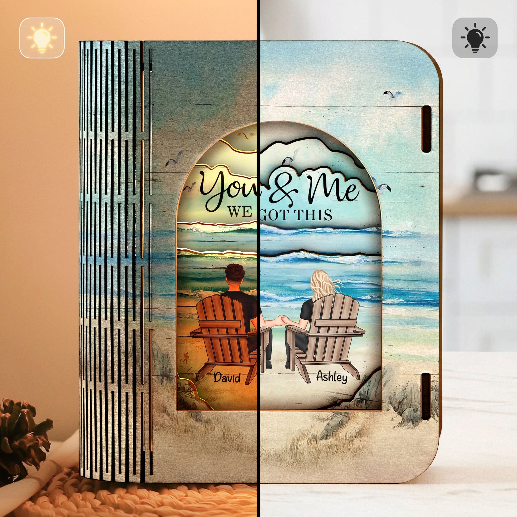 Couple Sitting Together - Personalized 3D Wooden Puzzle Night Light