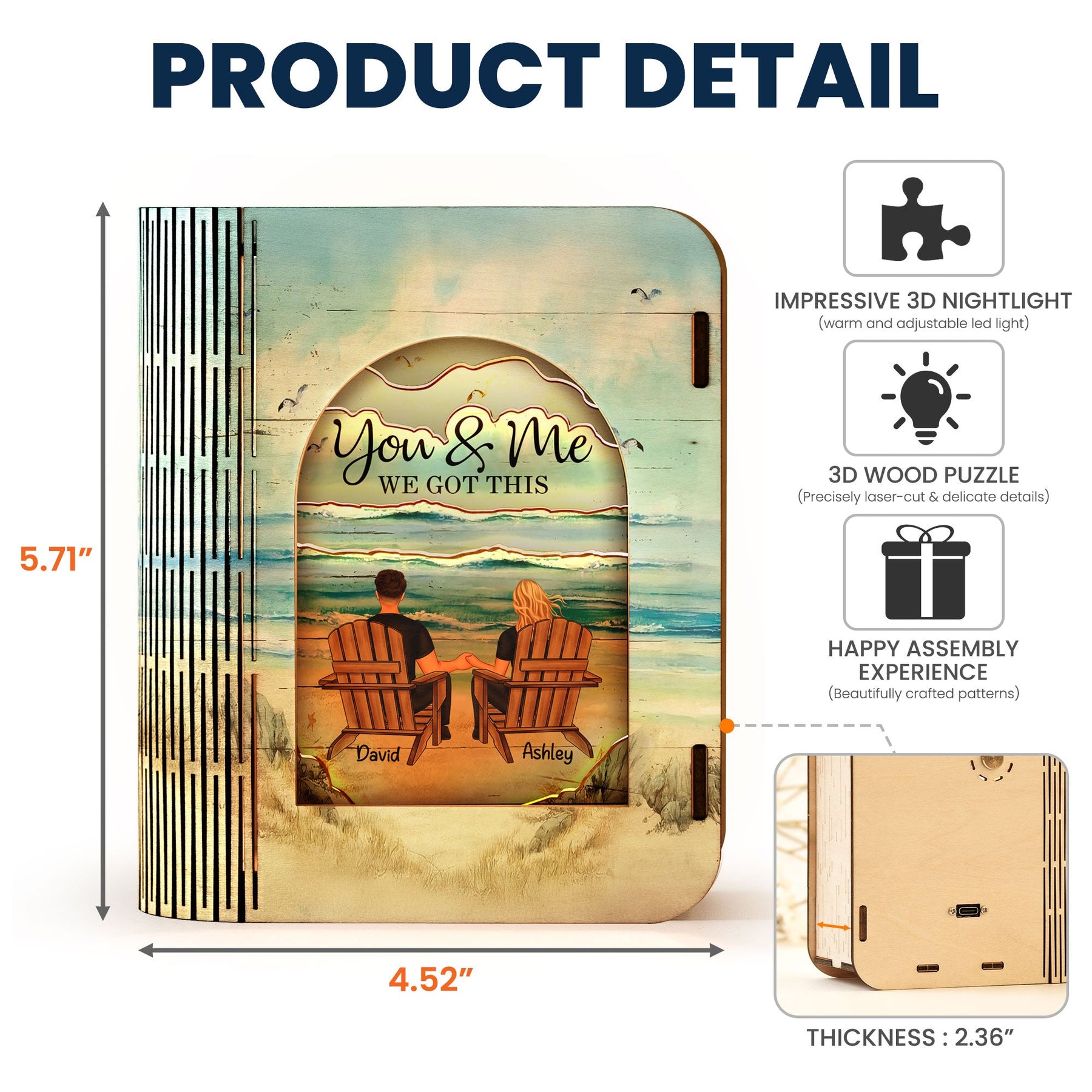 Couple Sitting Together - Personalized 3D Wooden Puzzle Night Light