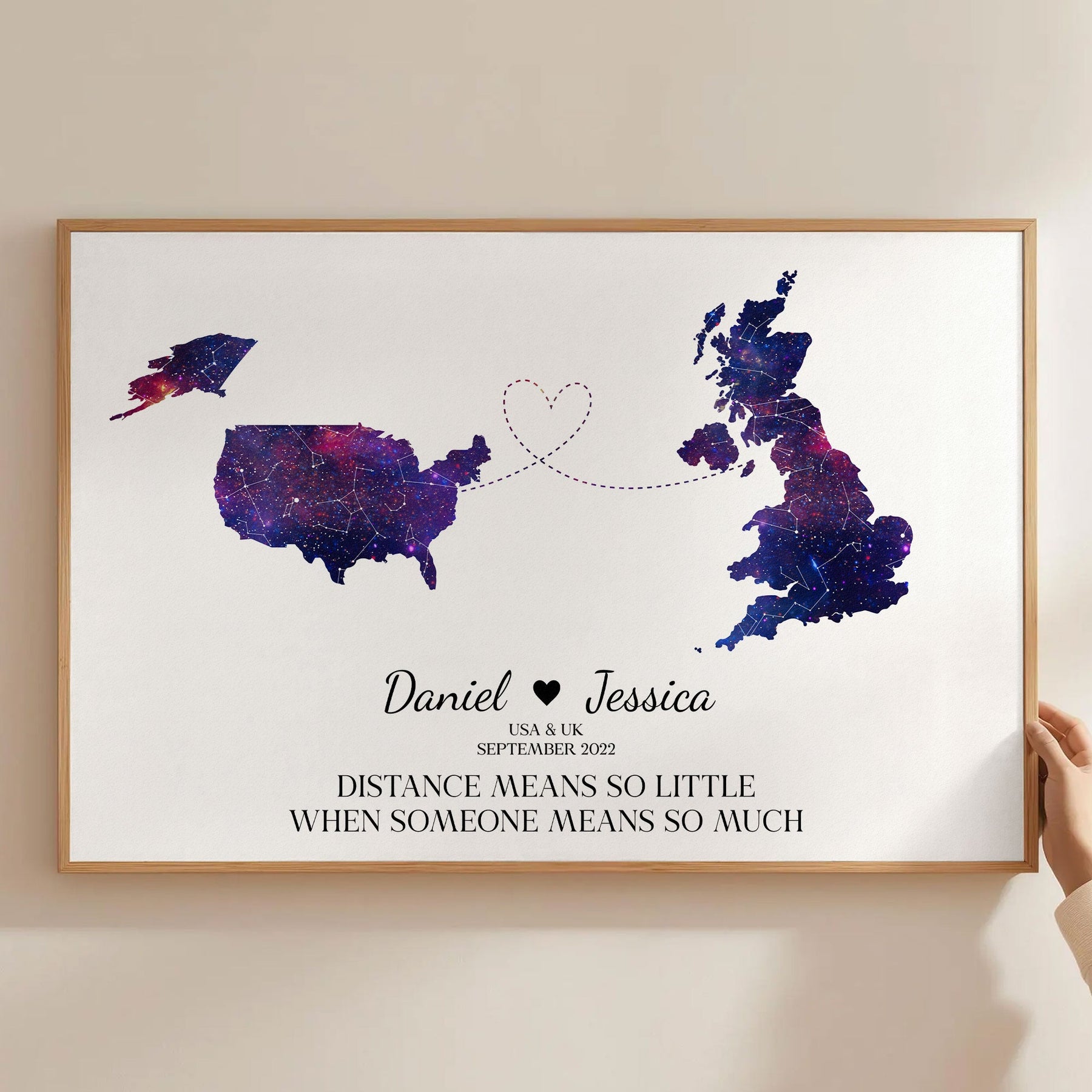 Couple Star Map With Country - Distance Means So Little - Personalized Poster