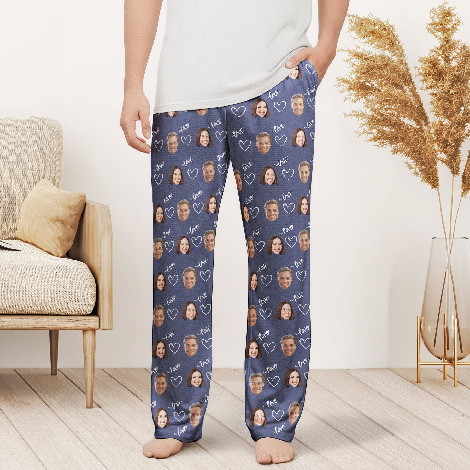 Couple, Family, Matching Pants - Personalized Photo Lounge Pants With Pockets