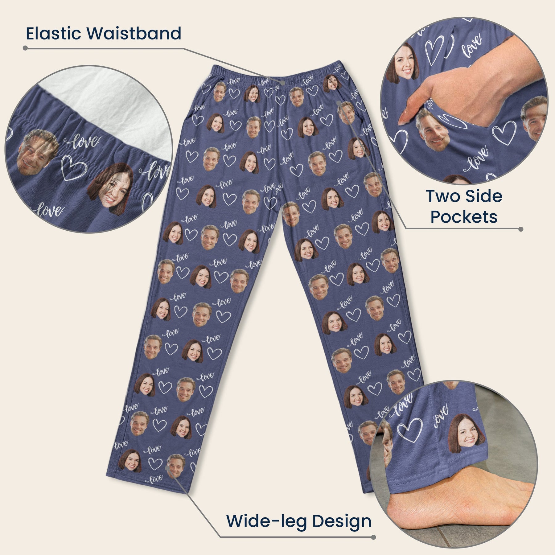 Couple, Family, Matching Pants - Personalized Photo Lounge Pants With Pockets