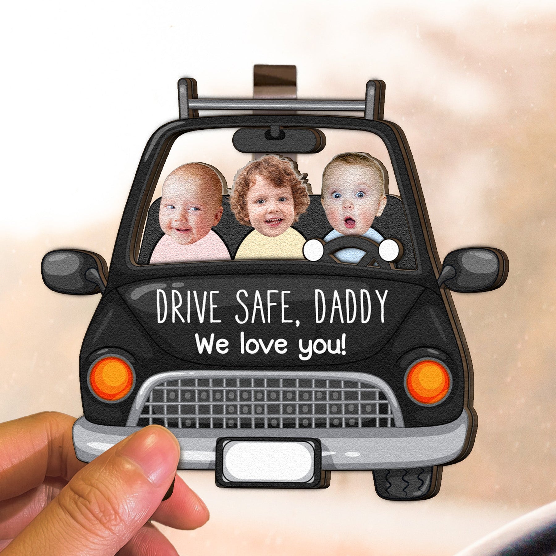 Custom Babies Face Drive Safe Daddy - Personalized Wooden Photo Car Visor Clip