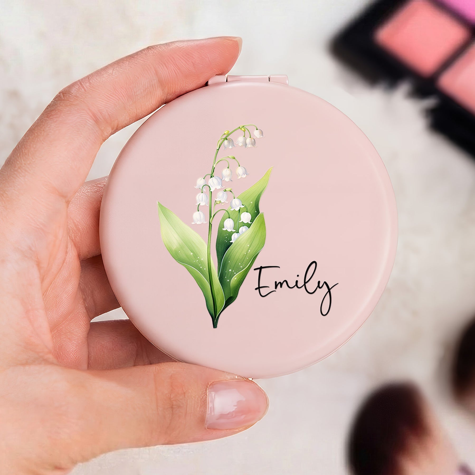 Custom Birth Flower Gift For Her, Wife, Daughter, Friends, Sisters - Personalized Compact Mirror