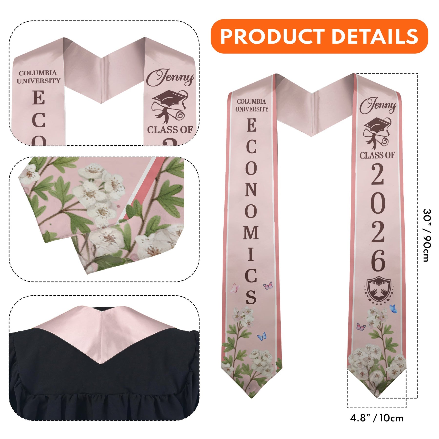 Custom Birth Flower Graduation Gift For Her, Sisters, Daughter, Friends - Personalized Graduation Stole