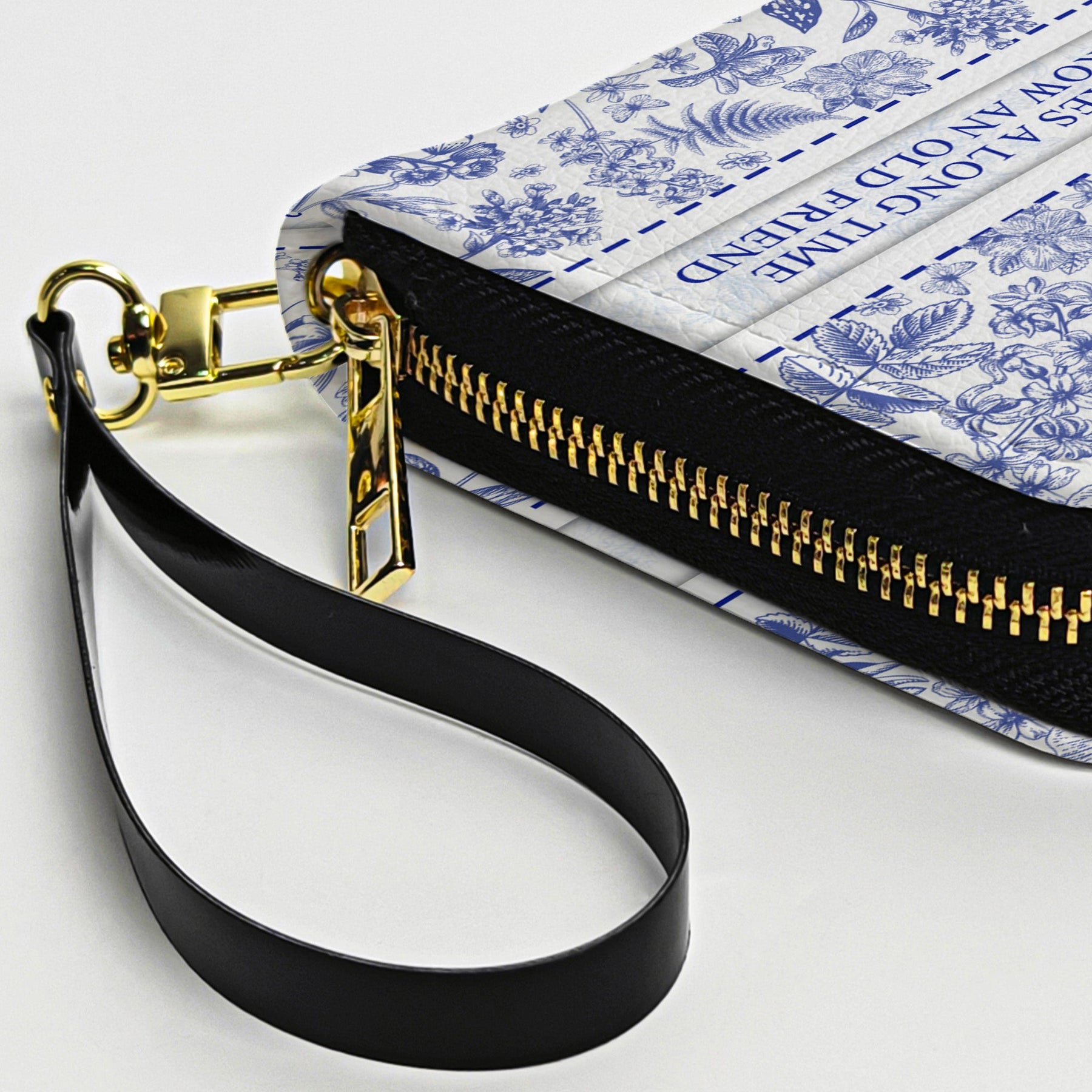 Custom Birth Flower It Takes A Long Time To Grow An Old Friend Toile De Jouy - Personalized Leather Long Wallet