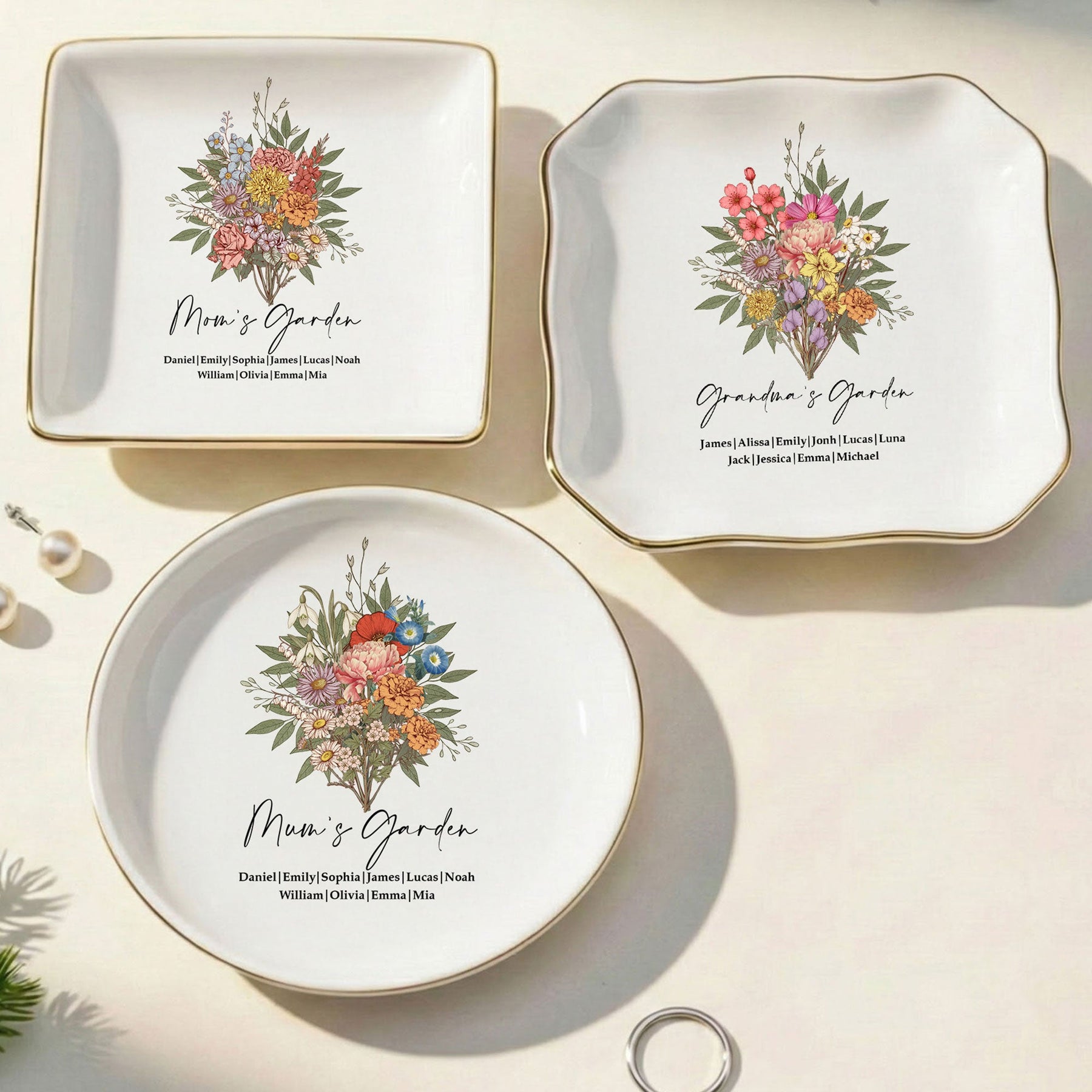 Custom Birth Flower - Mother's Day Gift For Mom From Daughter, Son - Personalized Jewelry Dish
