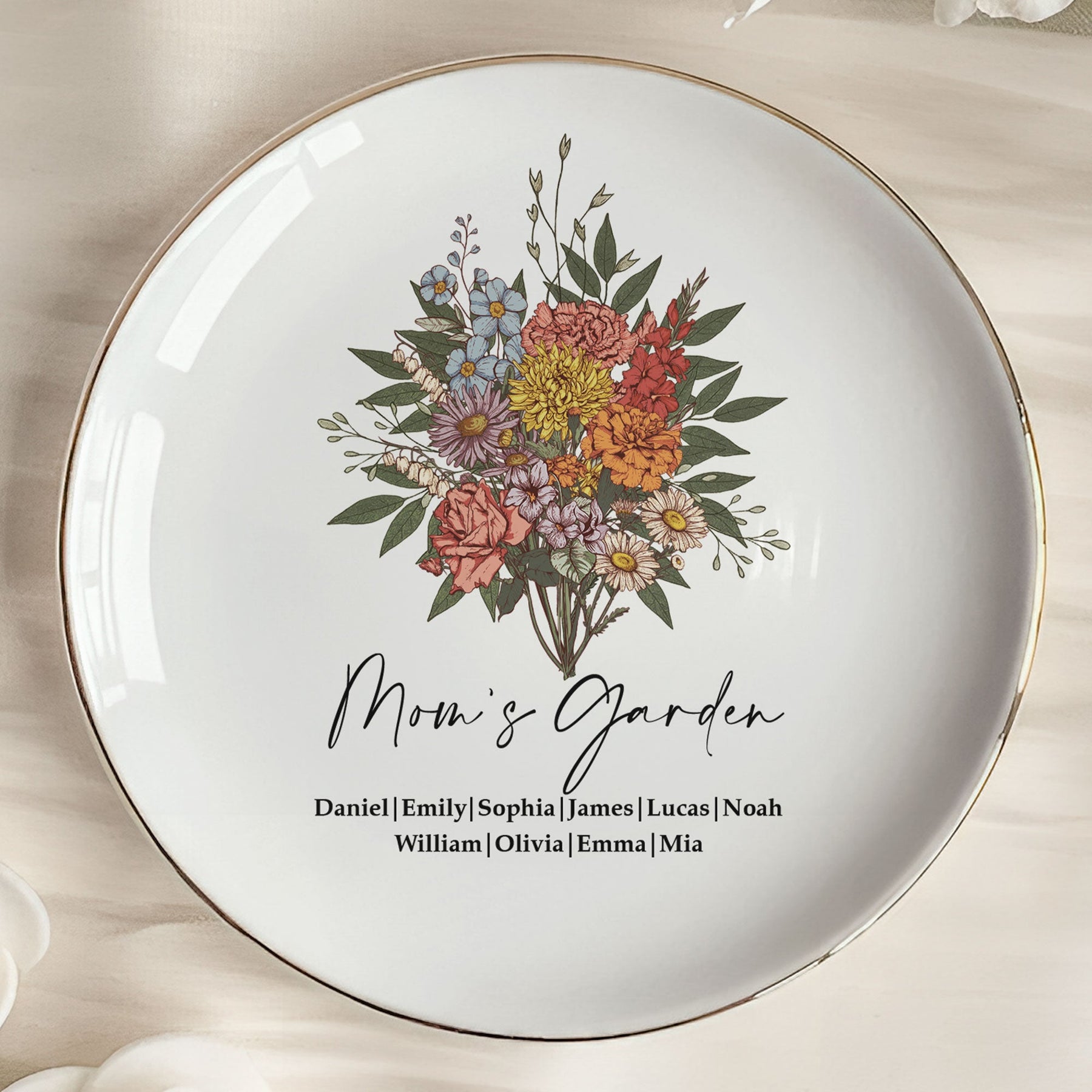Custom Birth Flower - Mother's Day Gift For Mom From Daughter, Son - Personalized Jewelry Dish