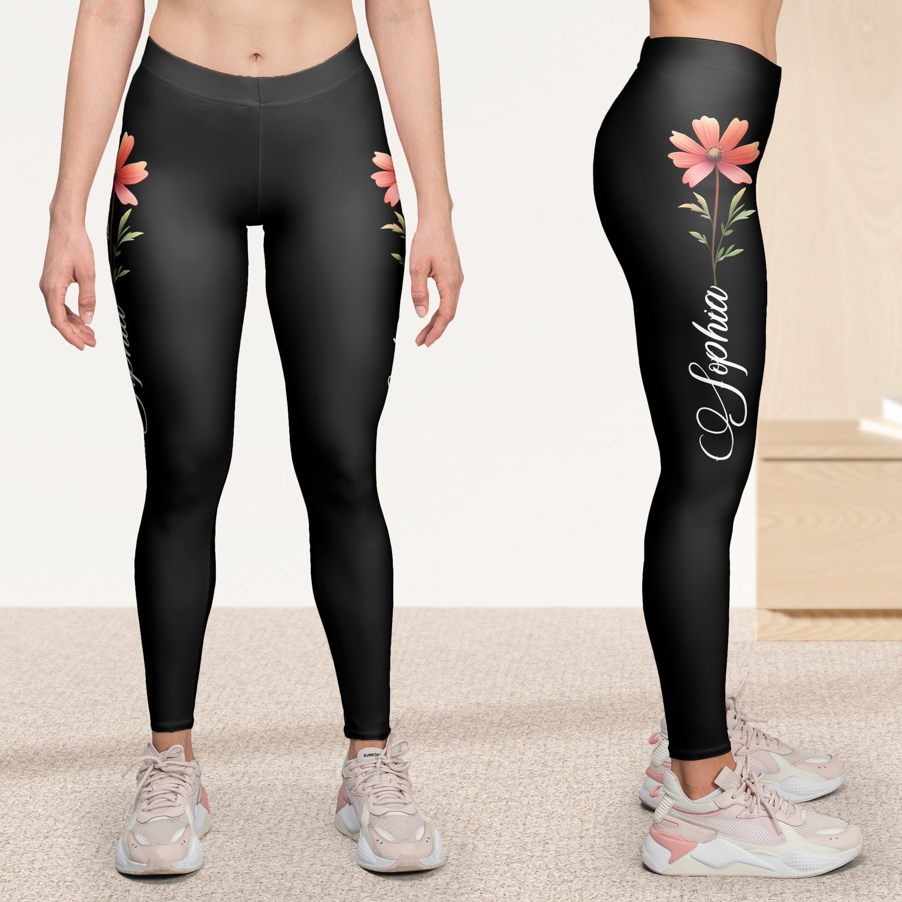 Custom Birth Flower With Name - Personalized Leggings