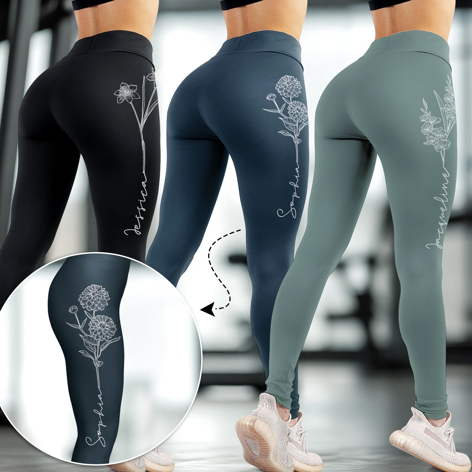 Custom Birth Flower With Names For Women, Friends, Mom, Daughter - Personalized Leggings
