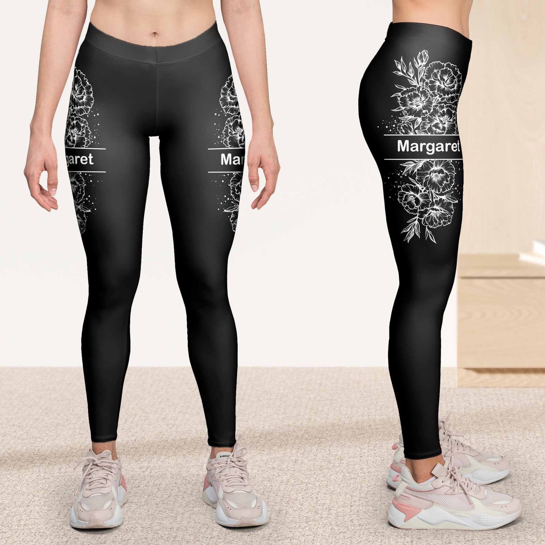 Custom Birth Flower & Name For Girls, Women - Personalized Leggings