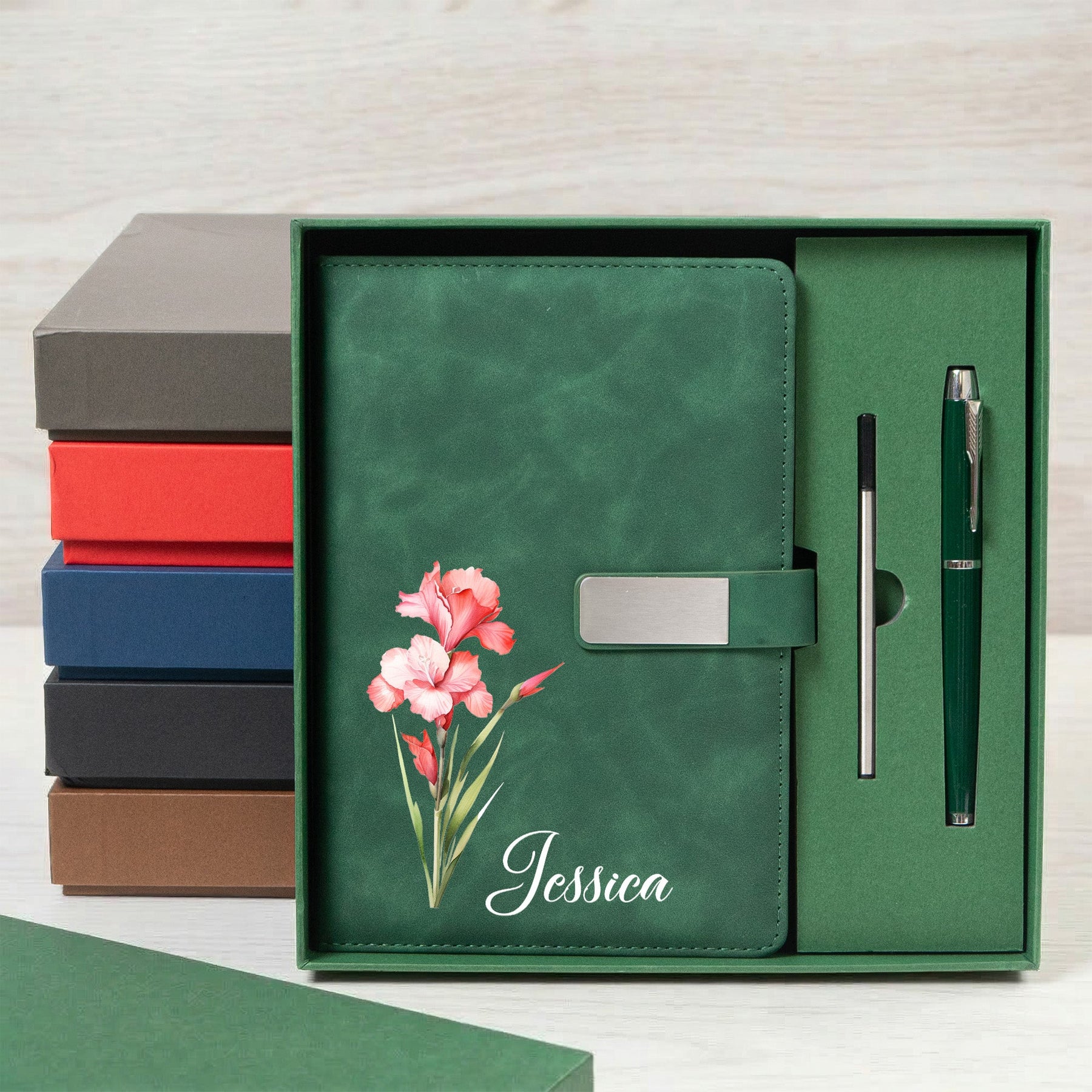 Custom Birth Flower & Name For Her, Sisters, Friends - Personalized Notebook Set