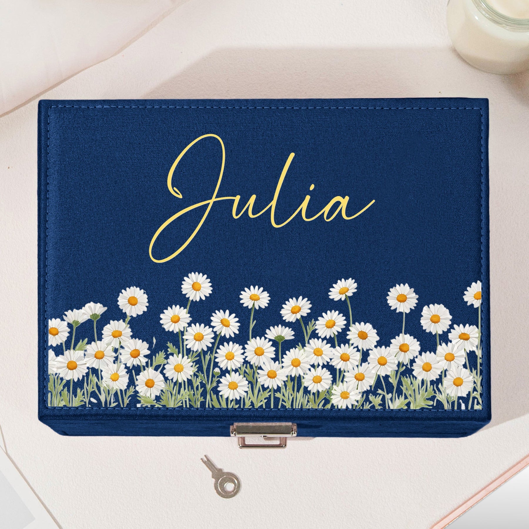 Custom Birth Flower & Name For Her, Wife, Daughter, Sister - Personalized Large Jewelry Box