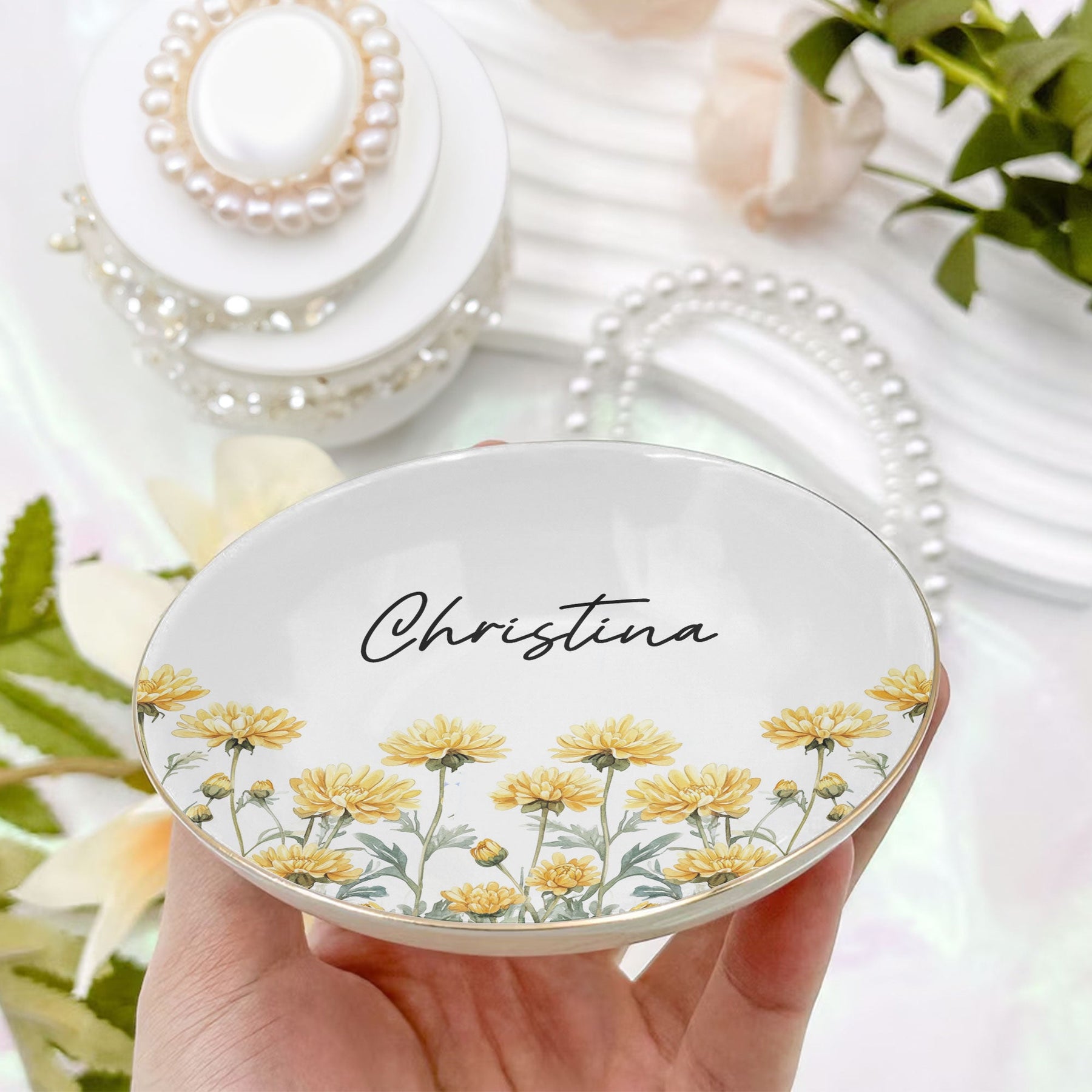 Custom Birth Month Flowers - Personalized Jewelry Dish