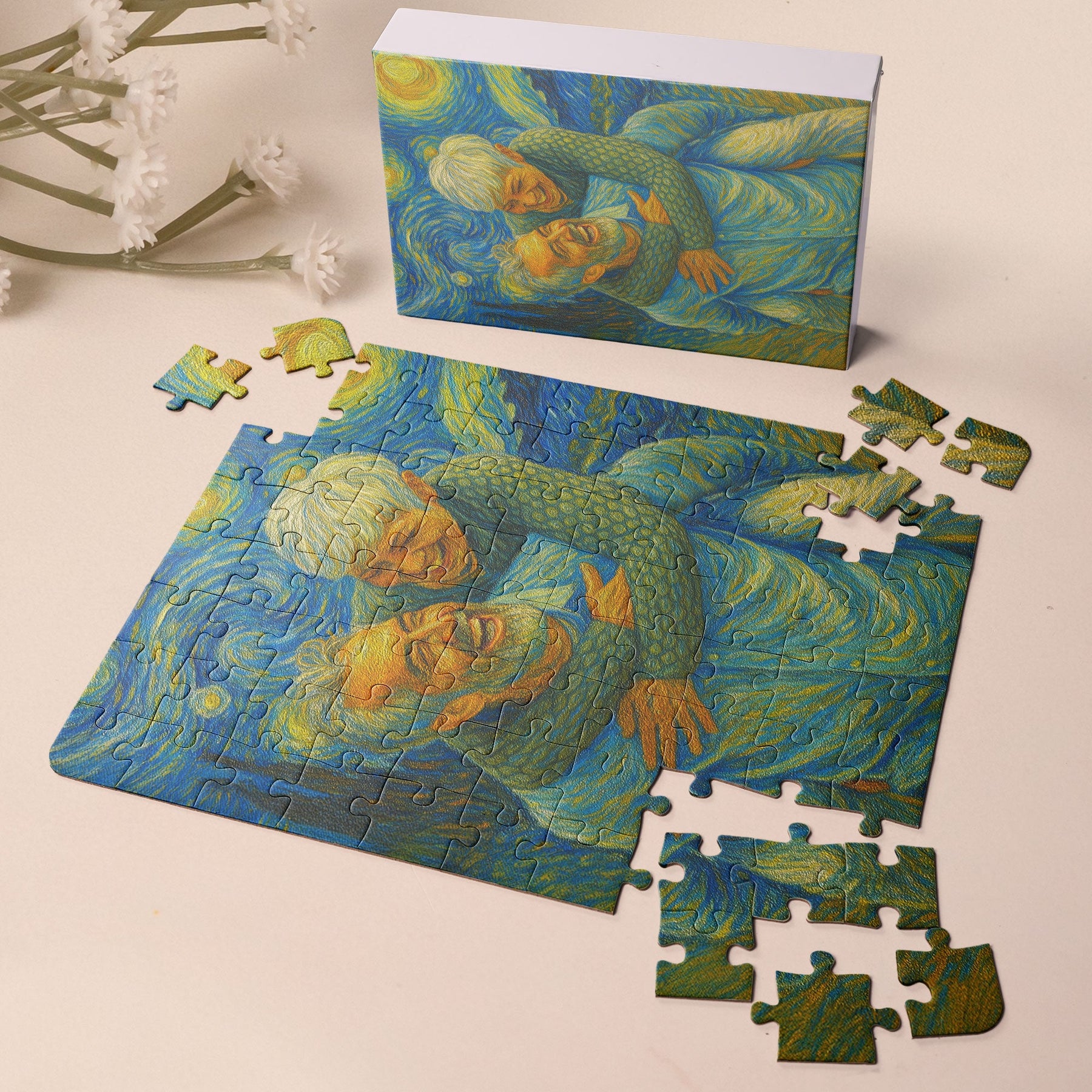 Custom Couple Portrait Van Gogh Art - Personalized Photo Jigsaw Puzzle