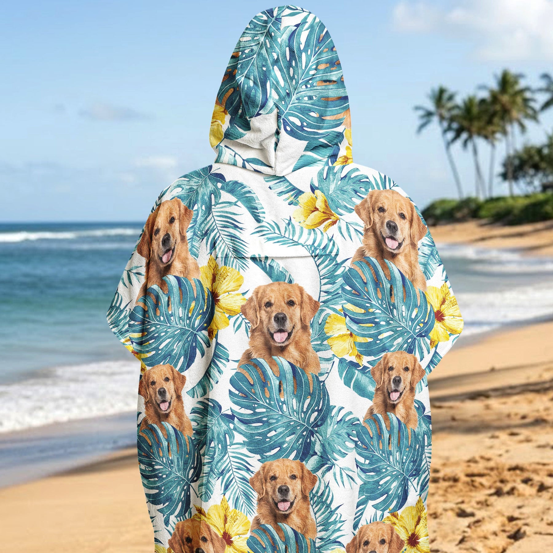 Custom Dog Face, Hawaiin Pattern - Personalized Beach Towel