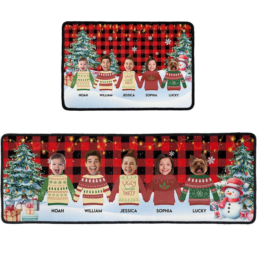 Custom Face Funny Festive Plant Buffalo Plaid - Personalized Photo Runner Rug