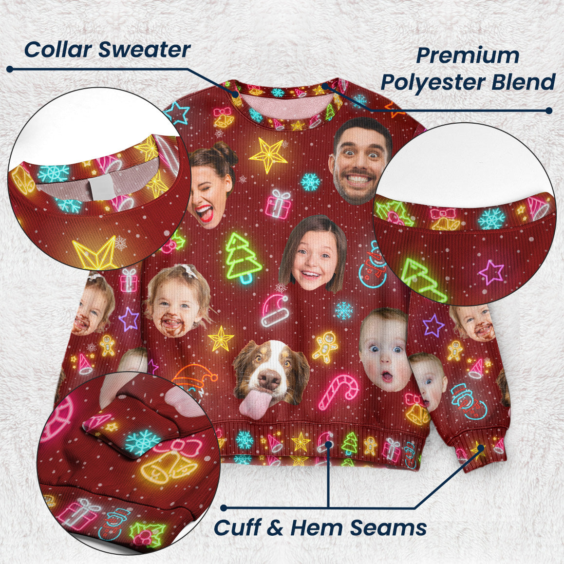 Custom Face Funny Light Up Christmas - Personalized Photo Ugly Sweater