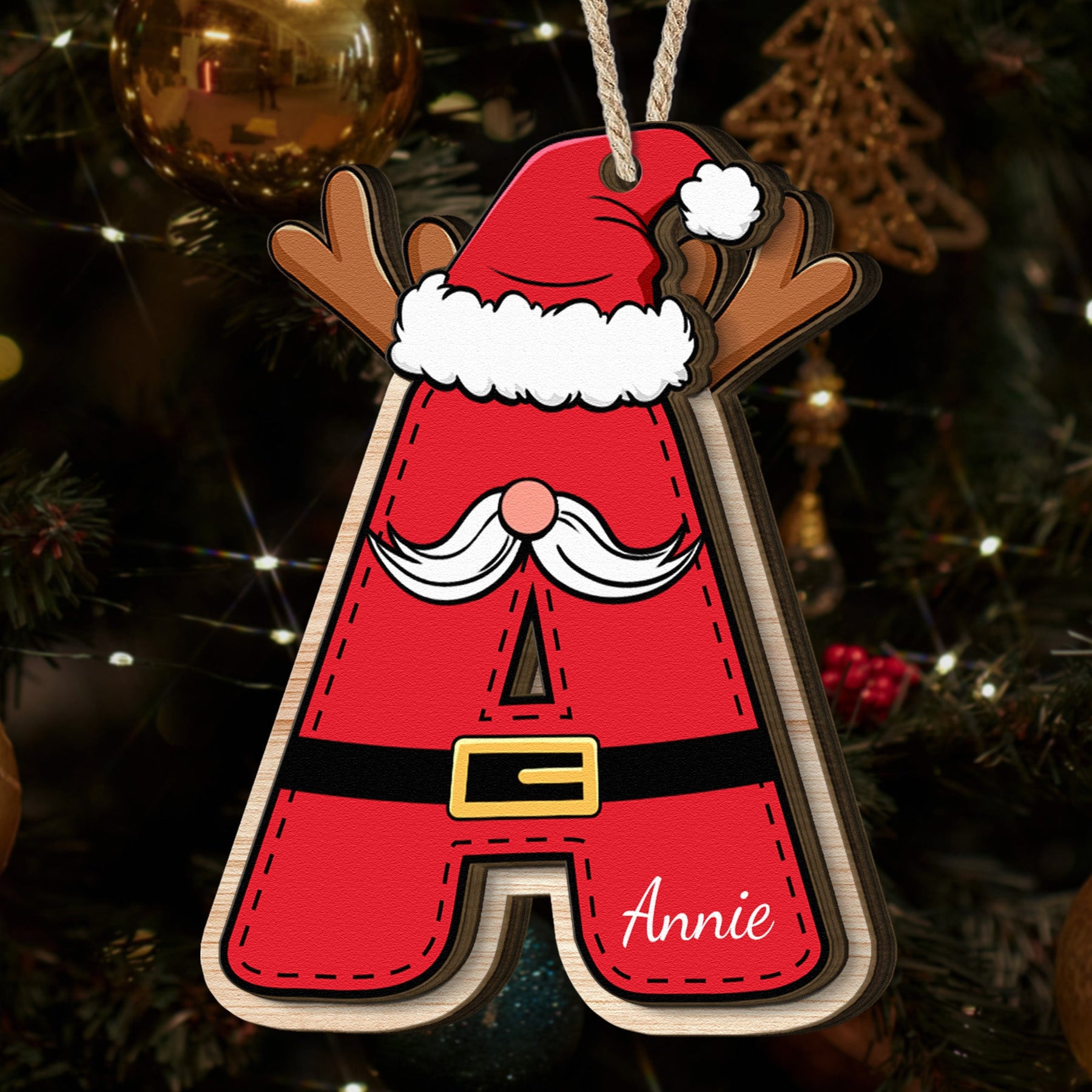 Custom Family Name - Santa Claus Christmas Family Names - Personalized Wooden Ornament