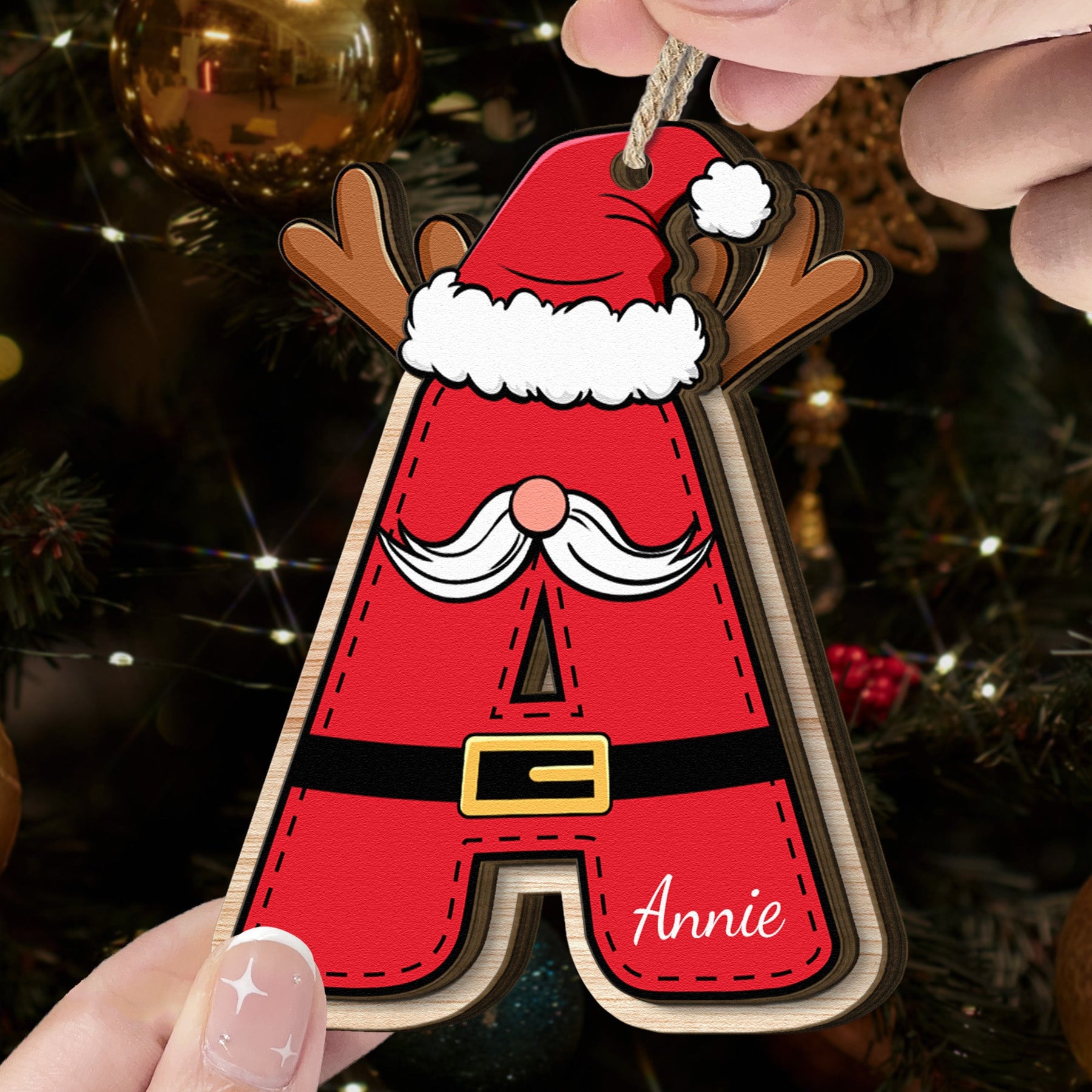 Custom Family Name - Santa Claus Christmas Family Names - Personalized Wooden Ornament