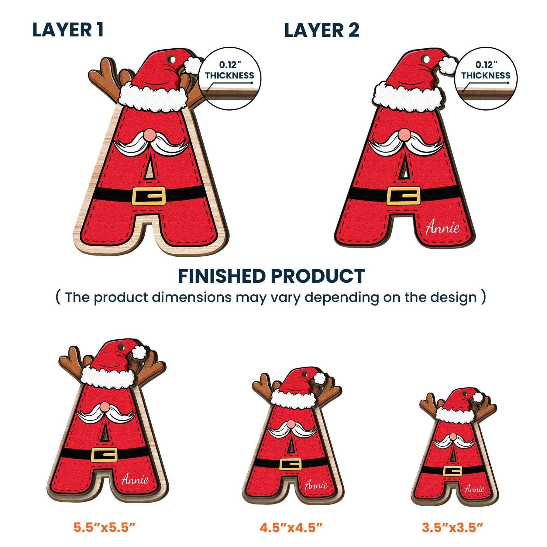 Custom Family Name - Santa Claus Christmas Family Names - Personalized Wooden Ornament
