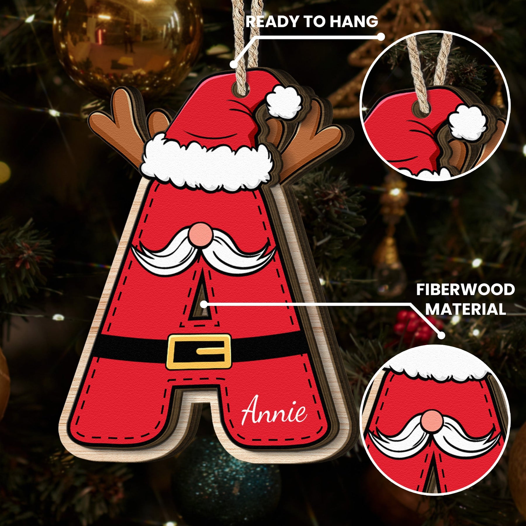 Custom Family Name - Santa Claus Christmas Family Names - Personalized Wooden Ornament