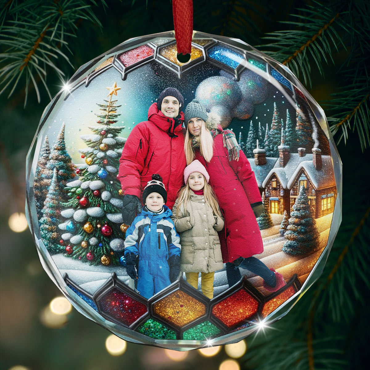 Custom Family Photo Shining Christmas Ball - Personalized Photo Glass Ornament