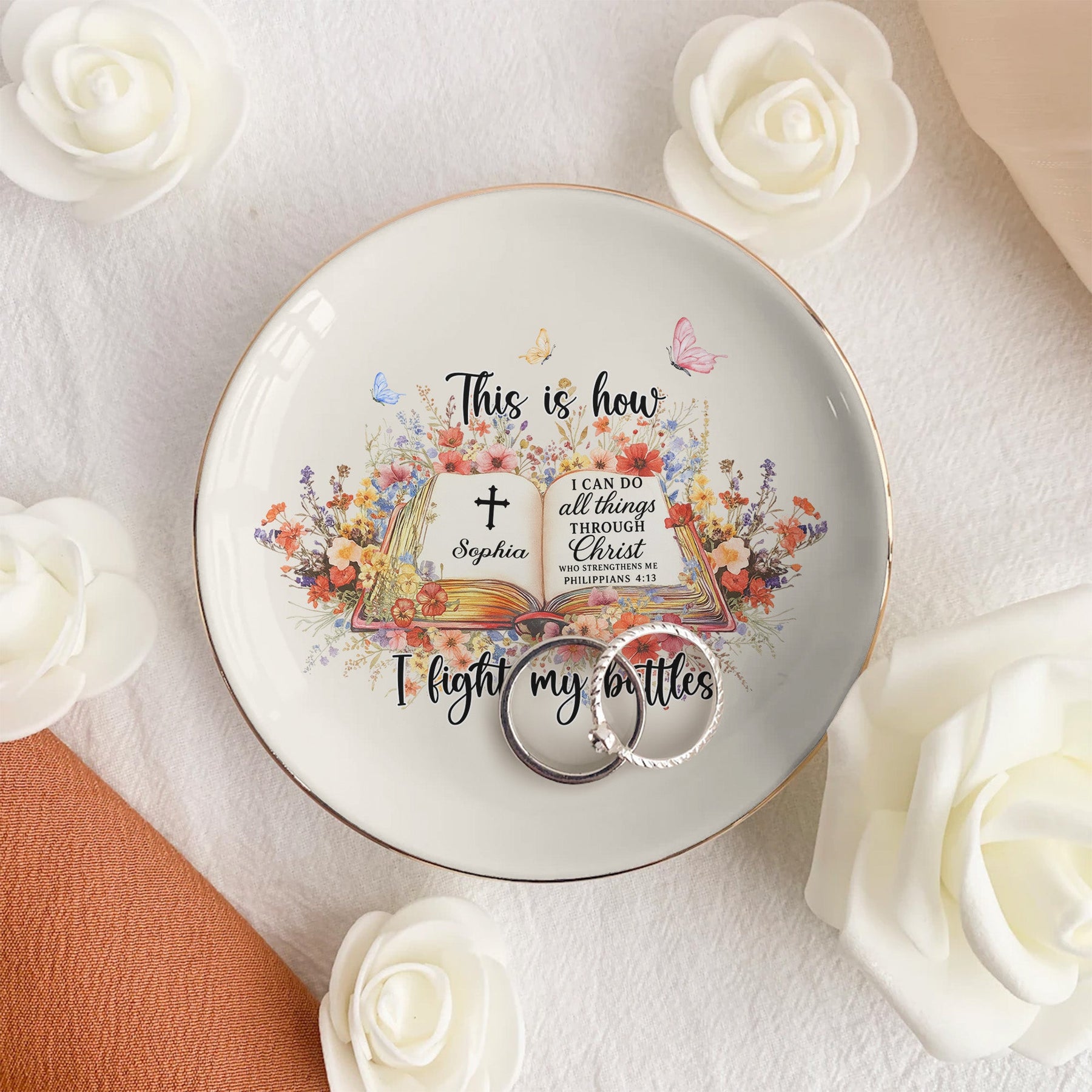 Custom Favorite Bible Verse This Is How I Fight My Battles - Personalized Jewelry Dish
