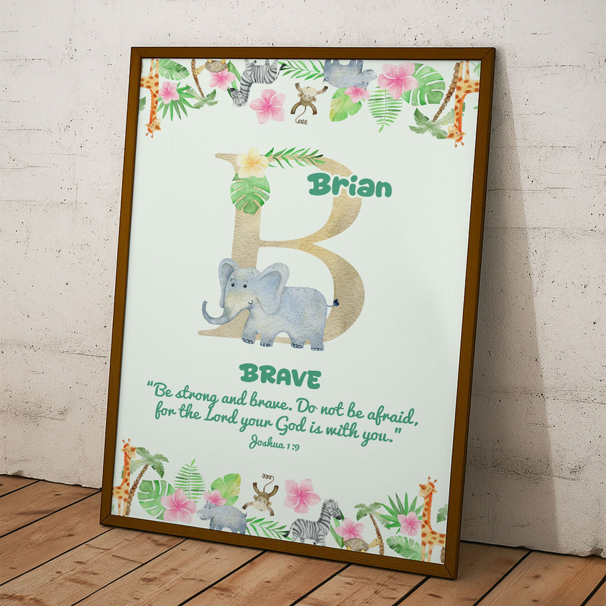 Custom Initial Name With Bible Verse Safari Animal Blanket For Kids - Personalized Poster