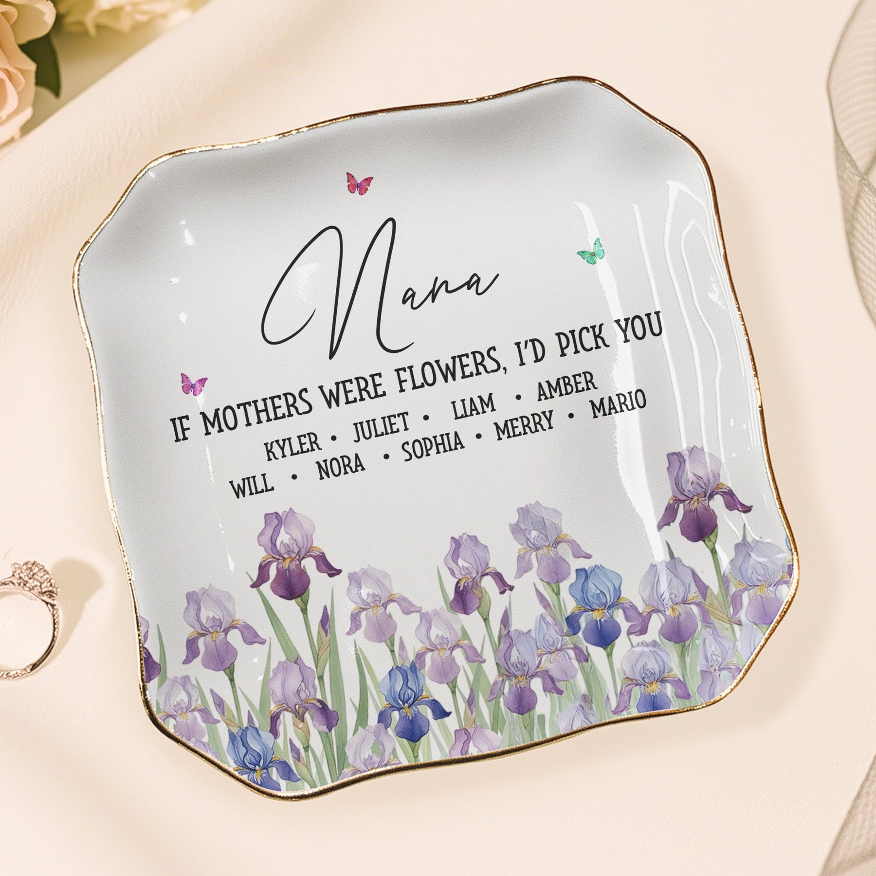 Custom Mom's Birth Flower - Mother's Day Gift For Mom From Daughter, Son - Personalized Jewelry Dish