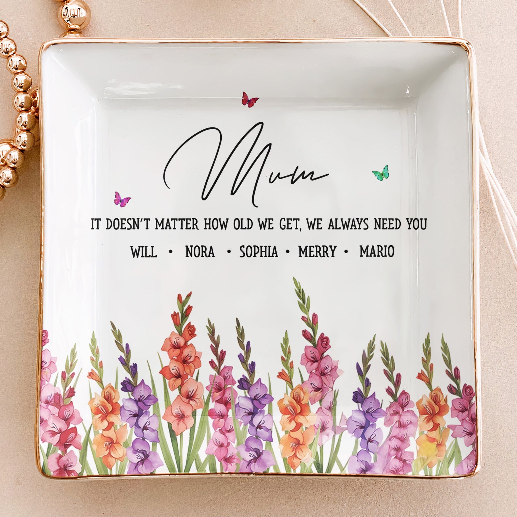 Custom Mom's Birth Flower - Mother's Day Gift For Mom From Daughter, Son - Personalized Jewelry Dish
