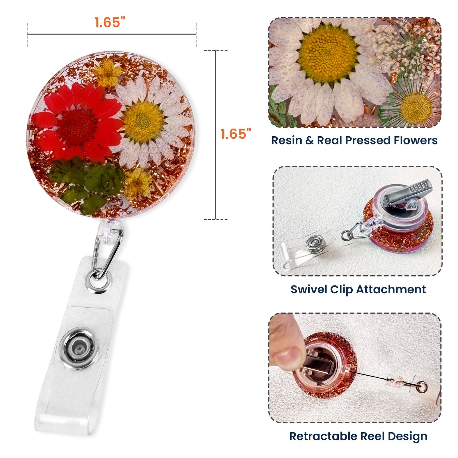 Custom Name And Birth Month Flower - Personalized Resin Birth Flower Badge Reel