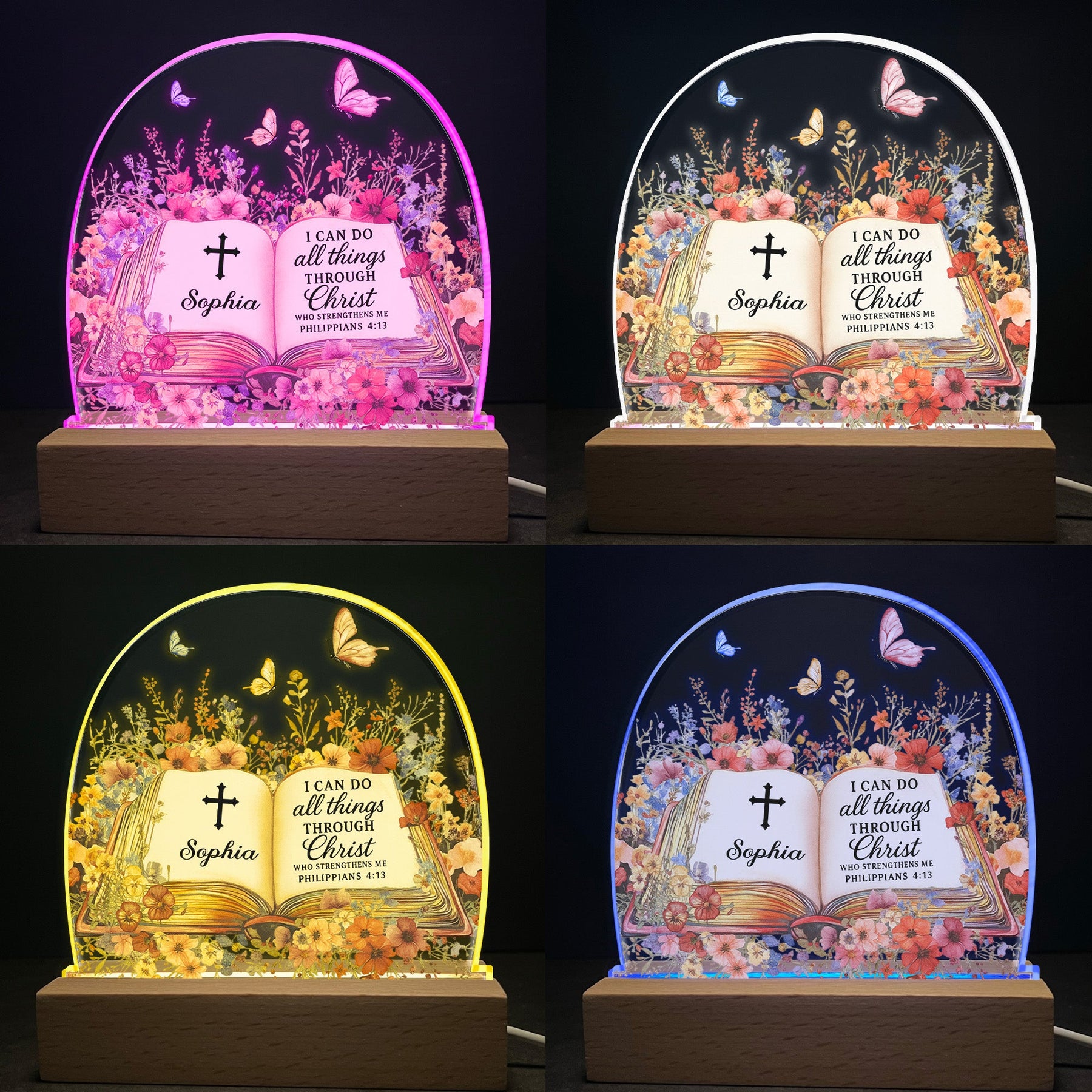 Custom Name With Book Of Favorite Bible Verses - Personalized LED Night Light