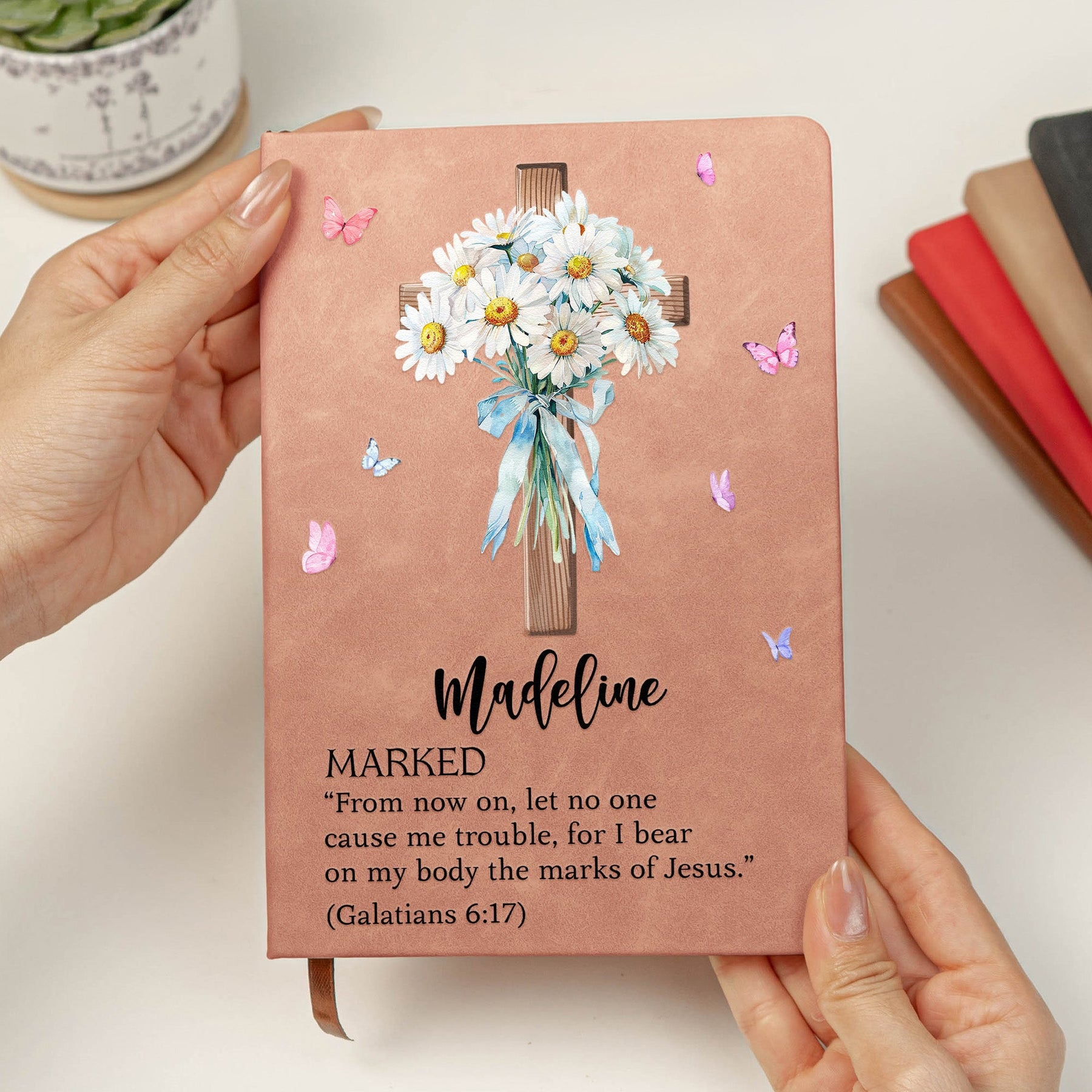Custom Name With Matching Bible Verse Christian Gift - Personalized Leather Journal