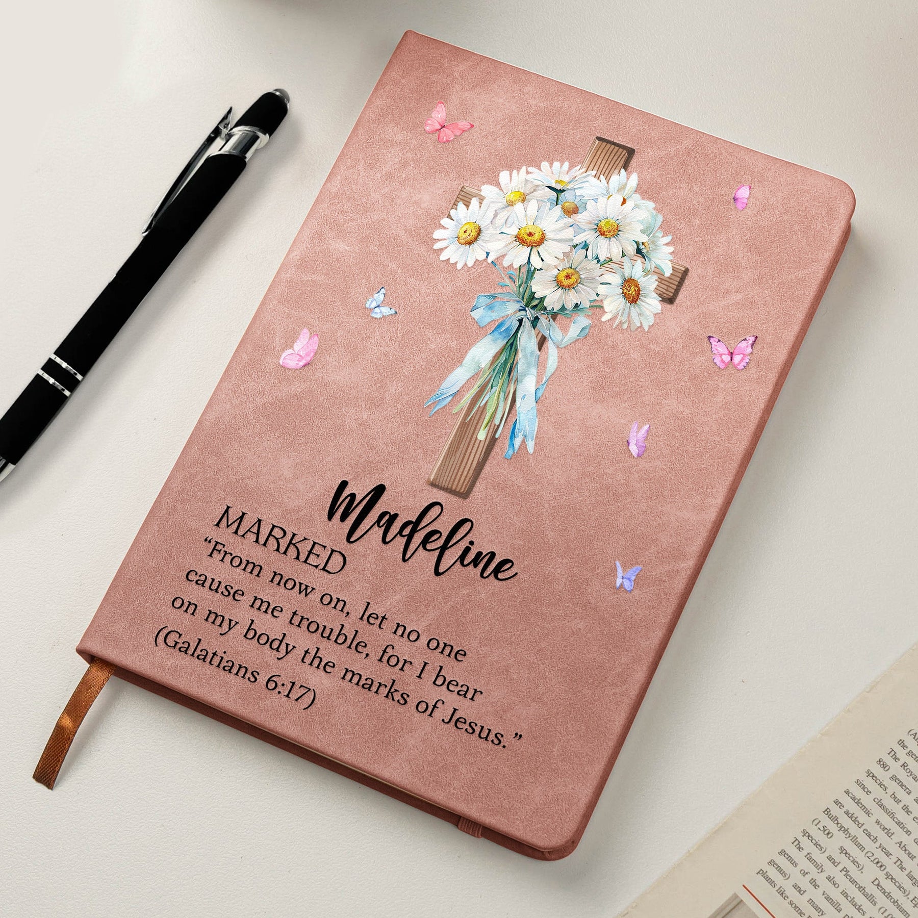 Custom Name With Matching Bible Verse Christian Gift - Personalized Leather Journal