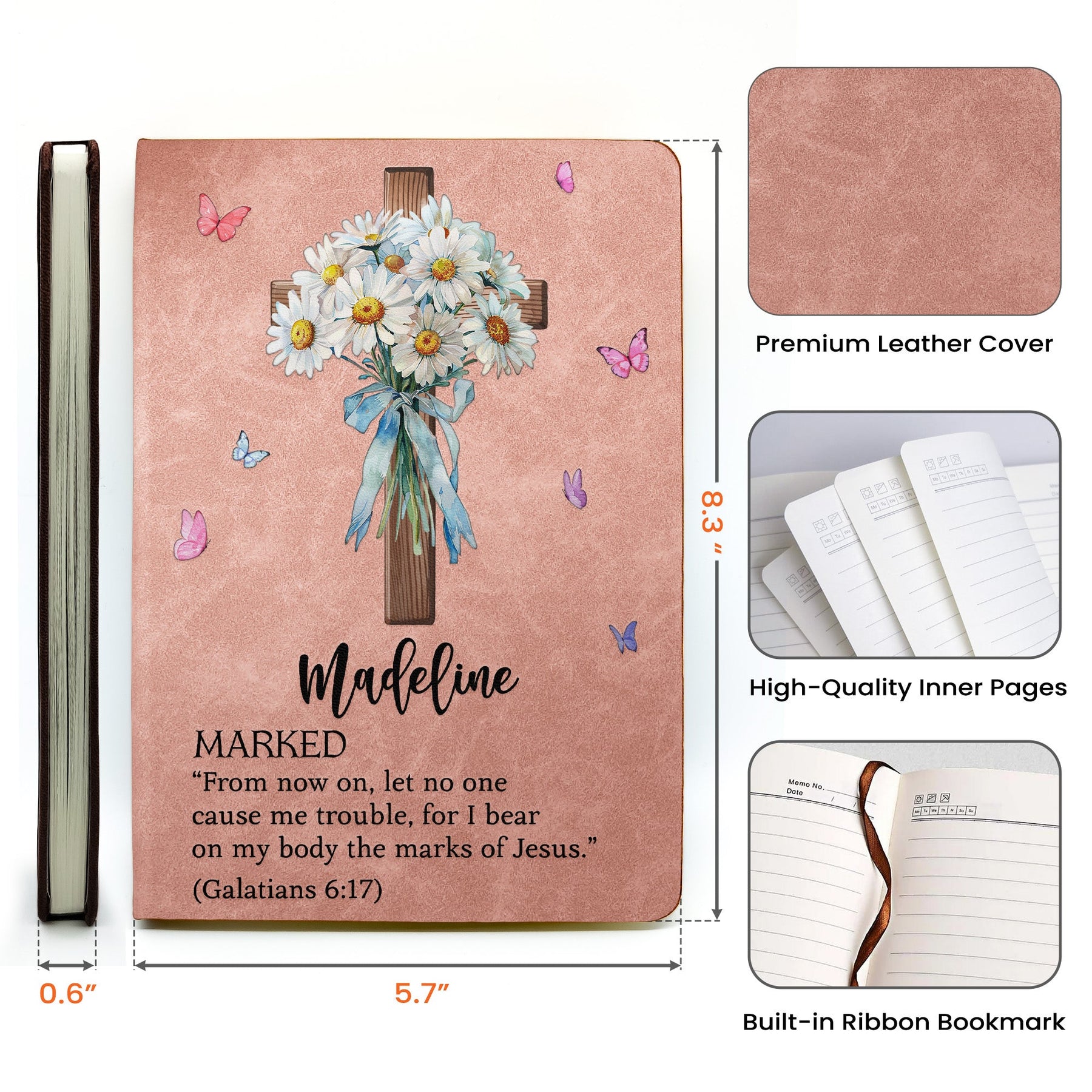 Custom Name With Matching Bible Verse Christian Gift - Personalized Leather Journal